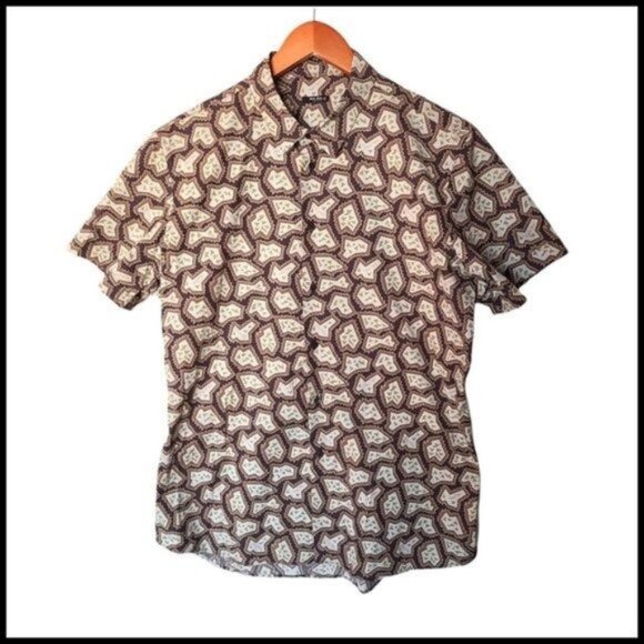 Miu Miu Mens Casual Button Down Shirt Graphic Print Logo All Over Green Brown - Picture 1 of 16